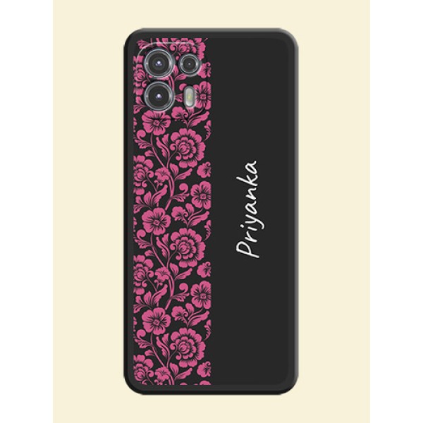 Pink Floral Pattern Design With Custom Text On Space Black Personalized Soft Matte Phone Covers -Motorola Moto Edge 20 Fusion 5G Pink Floral Pattern Design With Custom Text On Space Black Personalized Soft Matte Phone Covers -Motorola Moto Edge 20 Fusion 5G