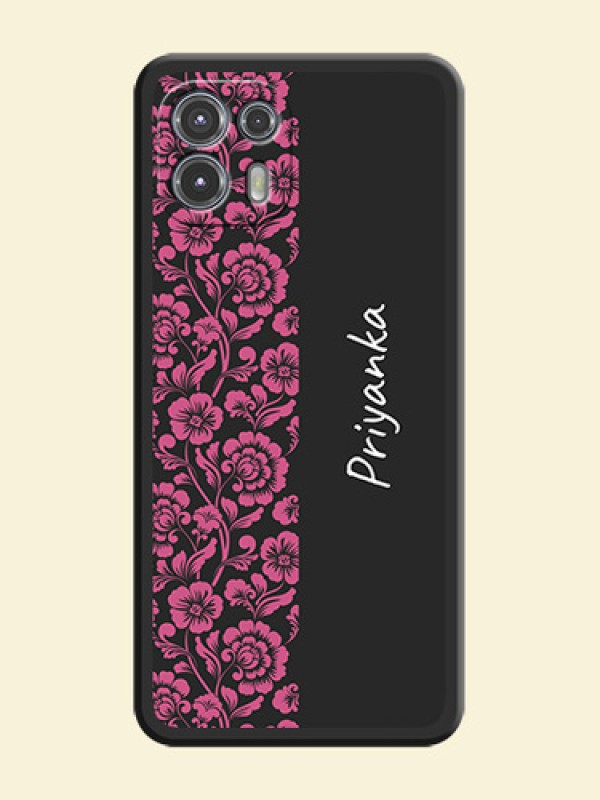 Pink Floral Pattern Design With Custom Text On Space Black Personalized Soft Matte Phone Covers -Motorola Moto Edge 20 Fusion 5G