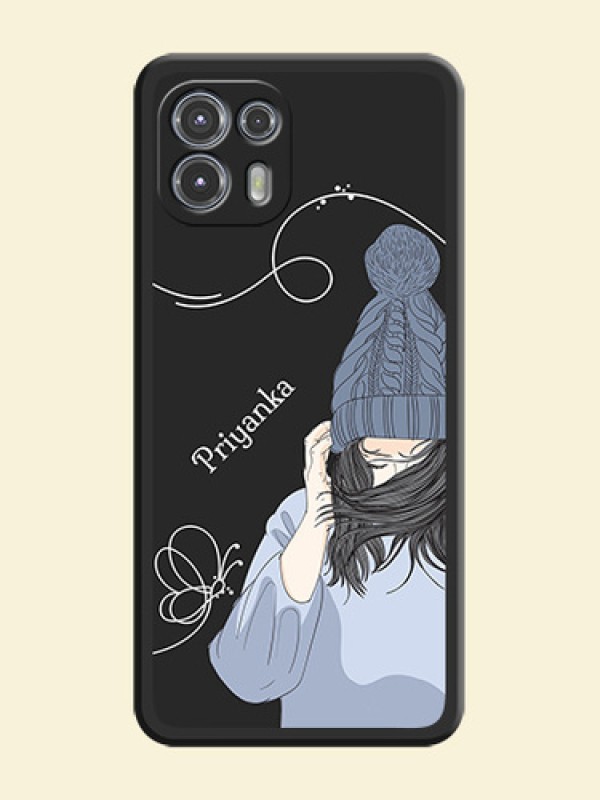 Girl With Blue Winter Outfiit Custom Text Design On Space Black Personalized Soft Matte Phone Covers -Motorola Moto Edge 20 Fusion 5G