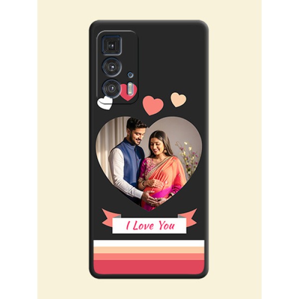 Love Shaped Photo with Colorful Stripes on Personalised Space Black Soft Matte Cases - Moto Edge 20 Pro