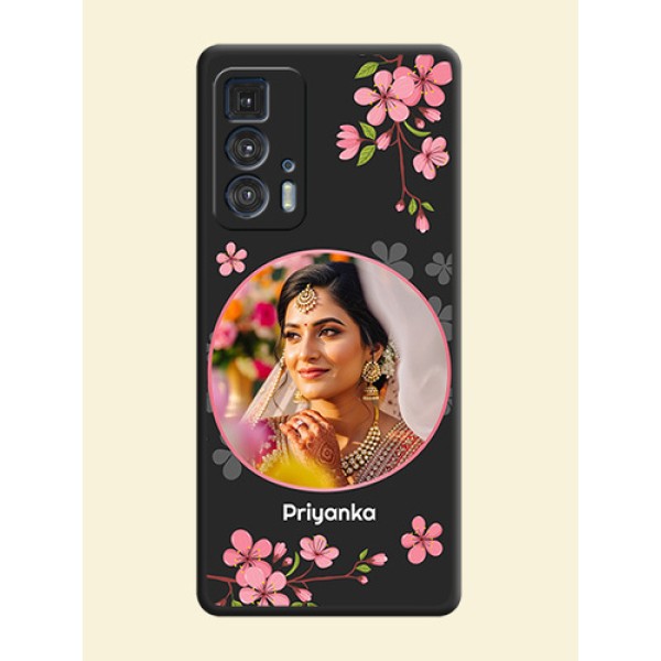 Round Image with Pink Color Floral Design on Photo on Space Black Soft Matte Back Cover - Moto Edge 20 Pro