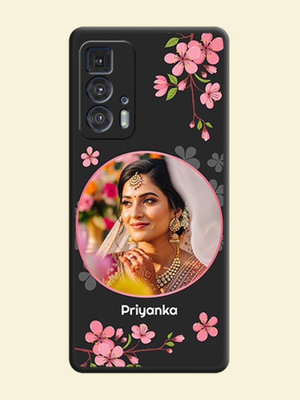 Round Image with Pink Color Floral Design on Photo on Space Black Soft Matte Back Cover - Moto Edge 20 Pro
