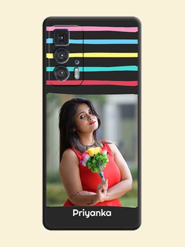 Multicolor Lines with Image on Space Black Personalized Soft Matte Phone Covers - Moto Edge 20 Pro