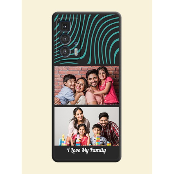 Wave Pattern with 2 Image Holder on Space Black Personalized Soft Matte Phone Covers - Moto Edge 20 Pro Wave Pattern with 2 Image Holder on Space Black Personalized Soft Matte Phone Covers - Moto Edge 20 Pro