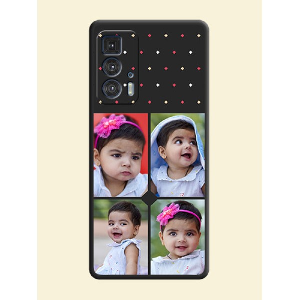 Multicolor Dotted Pattern with 4 Image Holder on Space Black Custom Soft Matte Phone Cases - Moto Edge 20 Pro Multicolor Dotted Pattern with 4 Image Holder on Space Black Custom Soft Matte Phone Cases - Moto Edge 20 Pro