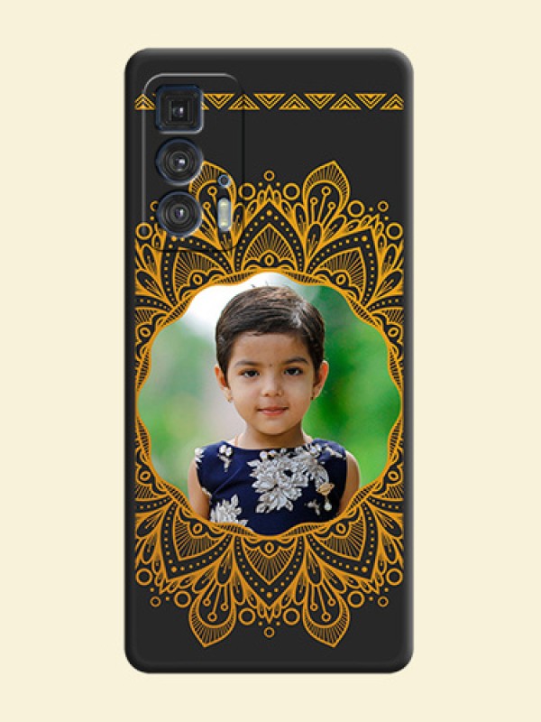 Round Image with Floral Design on Photo on Space Black Soft Matte Mobile Cover - Moto Edge 20 Pro
