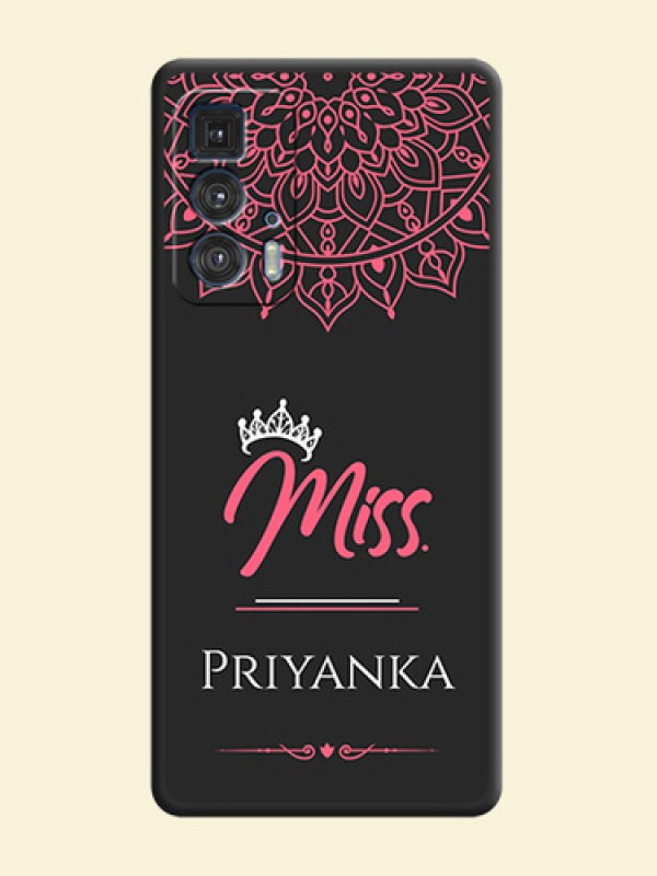 Mrs Name with Floral Design on Space Black Personalized Soft Matte Phone Covers - Moto Edge 20 Pro