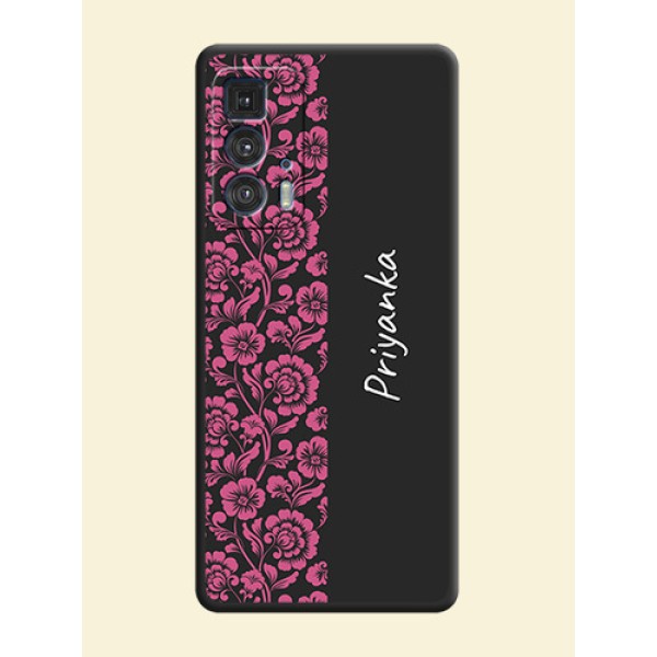 Pink Floral Pattern Design With Custom Text On Space Black Personalized Soft Matte Phone Covers -Motorola Moto Edge 20 Pro Pink Floral Pattern Design With Custom Text On Space Black Personalized Soft Matte Phone Covers -Motorola Moto Edge 20 Pro