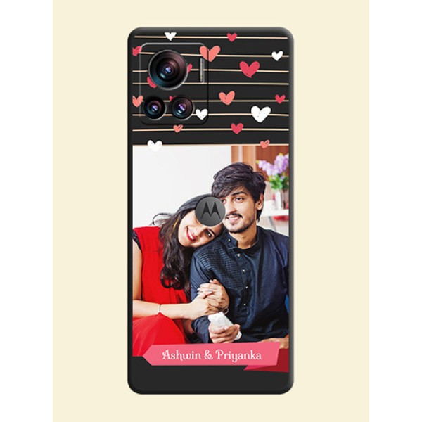 Love Pattern with Name on Pink Ribbon  on Photo on Space Black Soft Matte Back Cover - Motorola Moto Edge 30 Ultra