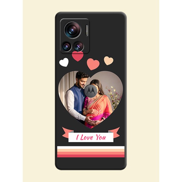 Love Shaped Photo with Colorful Stripes on Personalised Space Black Soft Matte Cases - Motorola Moto Edge 30 Ultra