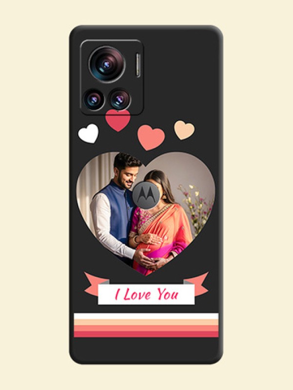 Love Shaped Photo with Colorful Stripes on Personalised Space Black Soft Matte Cases - Motorola Moto Edge 30 Ultra