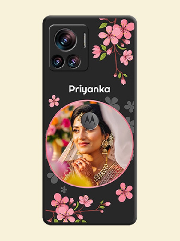 Round Image with Pink Color Floral Design on Photo on Space Black Soft Matte Back Cover - Motorola Moto Edge 30 Ultra