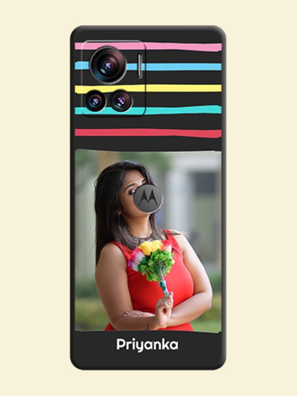 Multicolor Lines with Image on Space Black Personalized Soft Matte Phone Covers - Motorola Moto Edge 30 Ultra
