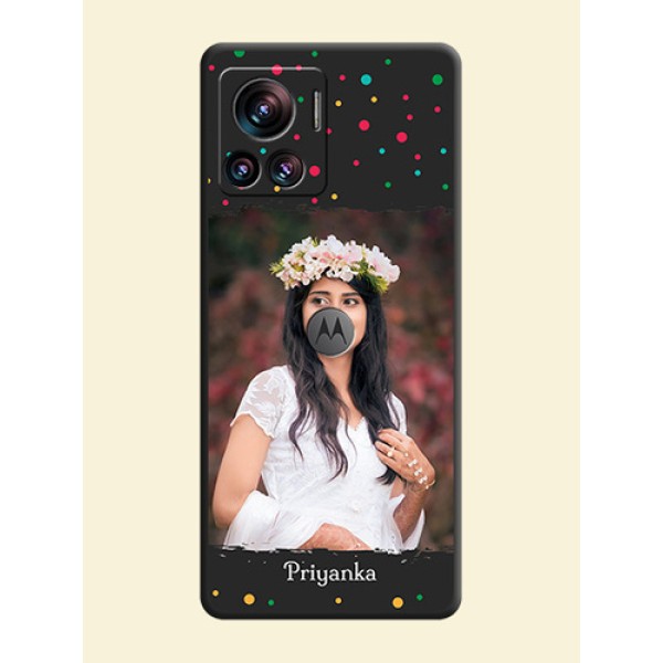 Multicolor Dotted Pattern with Text on Space Black Custom Soft Matte Phone Back Cover - Motorola Moto Edge 30 Ultra Multicolor Dotted Pattern with Text on Space Black Custom Soft Matte Phone Back Cover - Motorola Moto Edge 30 Ultra