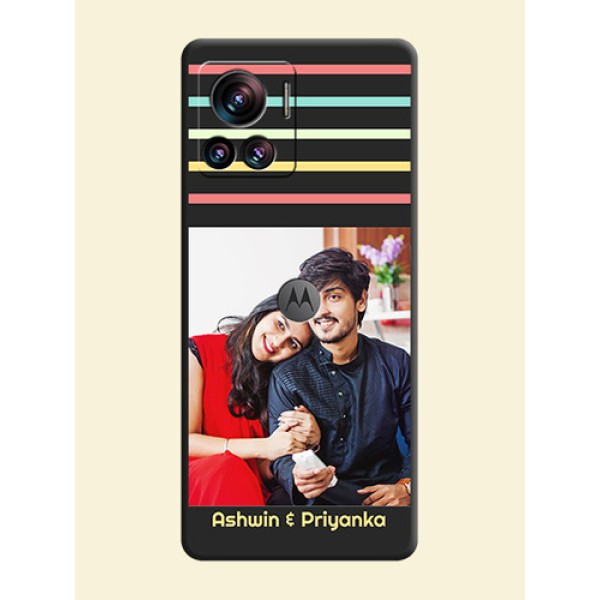 Color Stripes with Photo and Text on Photo on Space Black Soft Matte Mobile Case - Motorola Moto Edge 30 Ultra Color Stripes with Photo and Text on Photo on Space Black Soft Matte Mobile Case - Motorola Moto Edge 30 Ultra