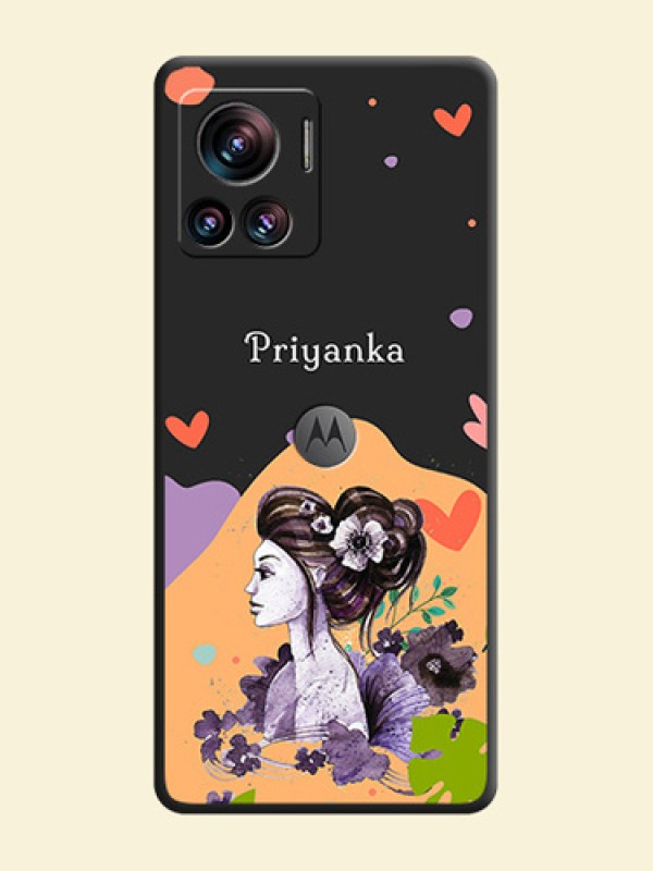 Namecase For Her With Fancy Lady Image On Space Black Personalized Soft Matte Phone Covers -Motorola Moto Edge 30 Ultra