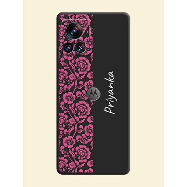 Pink Floral Pattern Design With Custom Text On Space Black Personalized Soft Matte Phone Covers -Motorola Moto Edge 30 Ultra Pink Floral Pattern Design With Custom Text On Space Black Personalized Soft Matte Phone Covers -Motorola Moto Edge 30 Ultra
