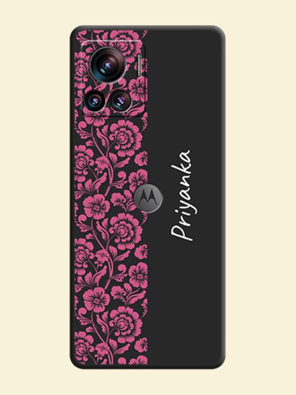 Pink Floral Pattern Design With Custom Text On Space Black Personalized Soft Matte Phone Covers -Motorola Moto Edge 30 Ultra