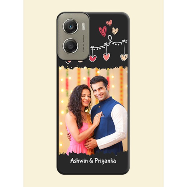 Pink Love Hangings with Name On Space Black Custom Soft Matte Mobile Back Cover - Motorola Moto G06 Power Pink Love Hangings with Name On Space Black Custom Soft Matte Mobile Back Cover - Motorola Moto G06 Power