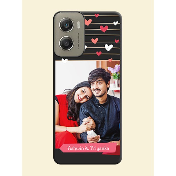 Love Pattern with Name on Pink Ribbon on Photo On Space Black Custom Soft Matte Mobile Back Cover - Motorola Moto G06 Power Love Pattern with Name on Pink Ribbon on Photo On Space Black Custom Soft Matte Mobile Back Cover - Motorola Moto G06 Power