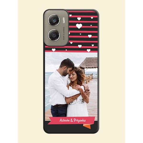 White Color Love Symbols with Pink Lines Pattern On Space Black Custom Soft Matte Mobile Back Cover - Motorola Moto G06 Power