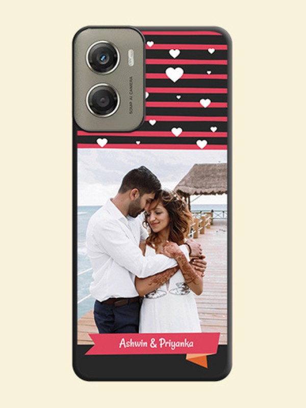 White Color Love Symbols with Pink Lines Pattern On Space Black Custom Soft Matte Mobile Back Cover - Motorola Moto G06 Power