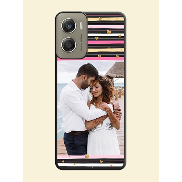 Multicolor Lines and Golden Love Symbols Design on Photo On Space Black Custom Soft Matte Mobile Back Cover - Motorola Moto G06 Power