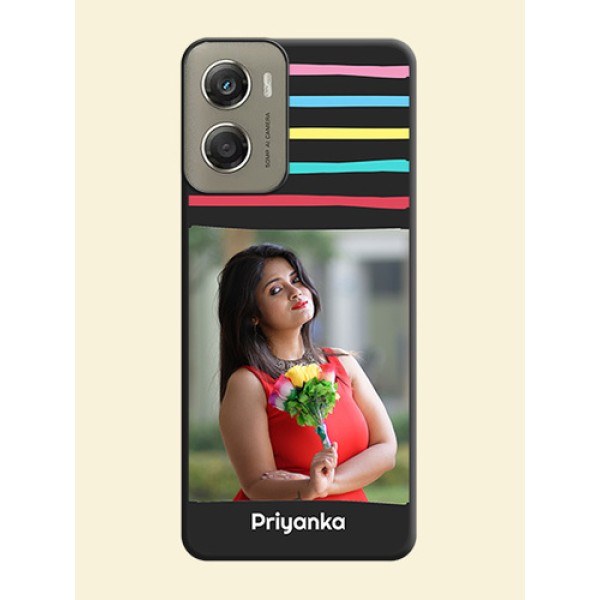 Multicolor Lines with Image On Space Black Custom Soft Matte Mobile Back Cover - Motorola Moto G06 Power Multicolor Lines with Image On Space Black Custom Soft Matte Mobile Back Cover - Motorola Moto G06 Power