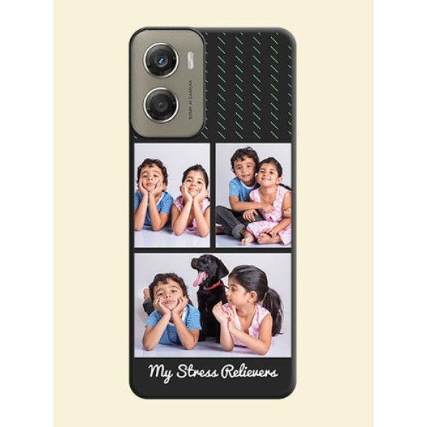 Cross Dotted Pattern with 2 Image Holder On Space Black Custom Soft Matte Mobile Back Cover - Motorola Moto G06 Power Cross Dotted Pattern with 2 Image Holder On Space Black Custom Soft Matte Mobile Back Cover - Motorola Moto G06 Power