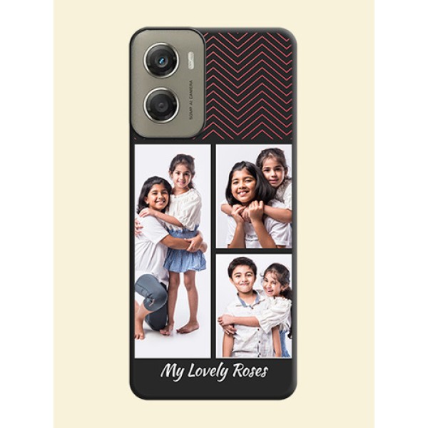 Wave Pattern with 3 Image Holder On Space Black Custom Soft Matte Mobile Back Cover - Motorola Moto G06 Power Wave Pattern with 3 Image Holder On Space Black Custom Soft Matte Mobile Back Cover - Motorola Moto G06 Power