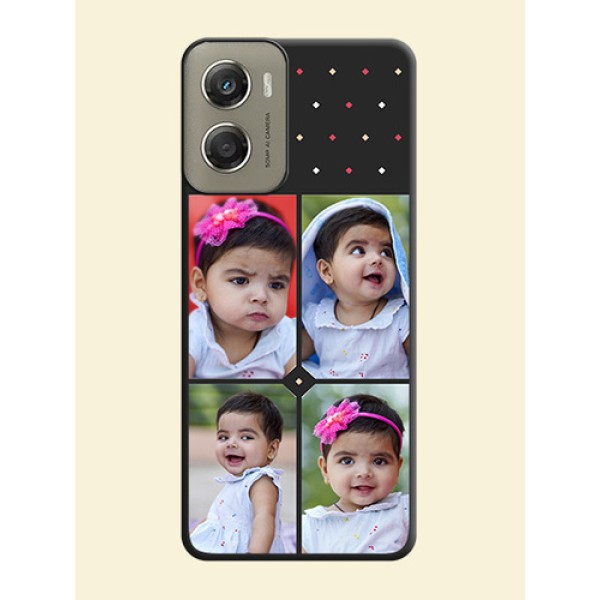 Multicolor Dotted Pattern with 4 Image Holder On Space Black Custom Soft Matte Mobile Back Cover - Motorola Moto G06 Power Multicolor Dotted Pattern with 4 Image Holder On Space Black Custom Soft Matte Mobile Back Cover - Motorola Moto G06 Power