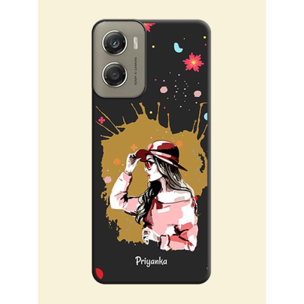 Mordern Lady With Color Splash Background With Custom Text On Space Black Custom Soft Matte Mobile Back Cover - Motorola Moto G06 Power
