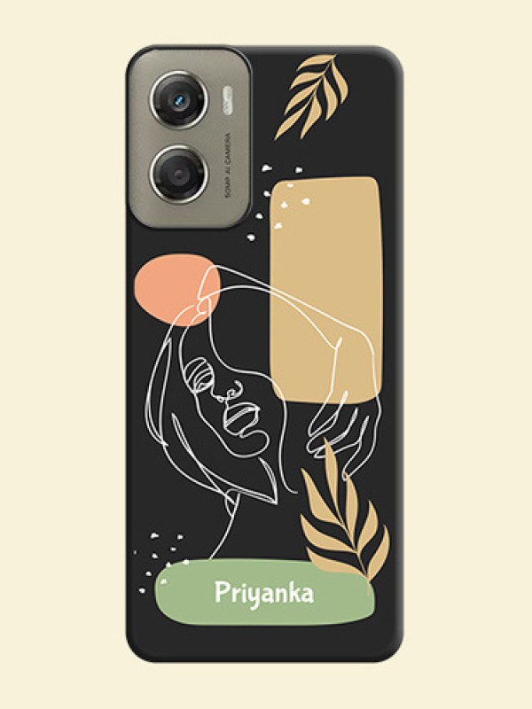 Custom Text With Line Art Of Women & Leaves Design On Space Black Custom Soft Matte Mobile Back Cover - Motorola Moto G06 Power