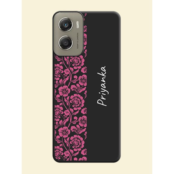 Pink Floral Pattern Design With Custom Text On Space Black Custom Soft Matte Mobile Back Cover - Motorola Moto G06 Power Pink Floral Pattern Design With Custom Text On Space Black Custom Soft Matte Mobile Back Cover - Motorola Moto G06 Power