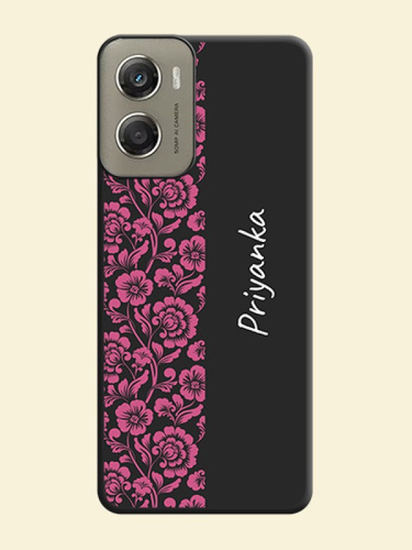 Pink Floral Pattern Design With Custom Text On Space Black Custom Soft Matte Mobile Back Cover - Motorola Moto G06 Power