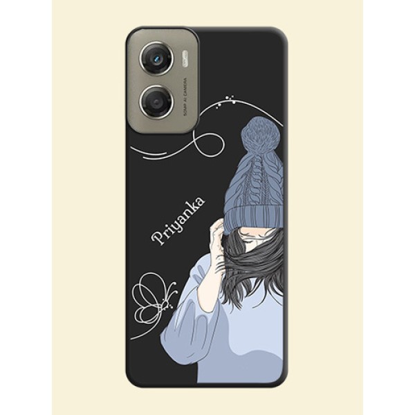 Girl With Blue Winter Outfiit Custom Text Design On Space Black Custom Soft Matte Mobile Back Cover - Motorola Moto G06 Power Girl With Blue Winter Outfiit Custom Text Design On Space Black Custom Soft Matte Mobile Back Cover - Motorola Moto G06 Power