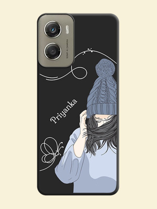 Girl With Blue Winter Outfiit Custom Text Design On Space Black Custom Soft Matte Mobile Back Cover - Motorola Moto G06 Power