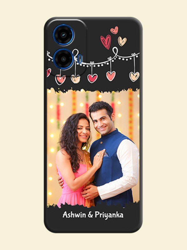 Pink Love Hangings with Name On Space Black Custom Soft Matte Mobile Back Cover - Motorola Moto G45 5G
