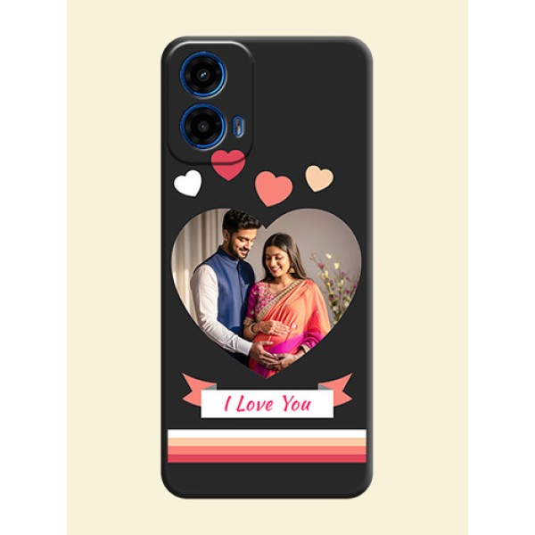 Love Shaped Photo with Colorful Stripes On Space Black Custom Soft Matte Mobile Back Cover - Motorola Moto G45 5G Love Shaped Photo with Colorful Stripes On Space Black Custom Soft Matte Mobile Back Cover - Motorola Moto G45 5G
