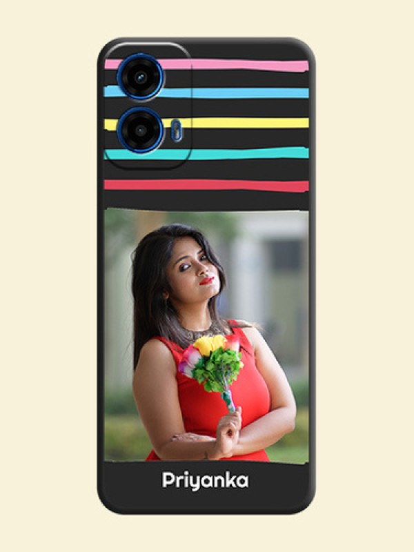 Multicolor Lines with Image On Space Black Custom Soft Matte Mobile Back Cover - Motorola Moto G45 5G