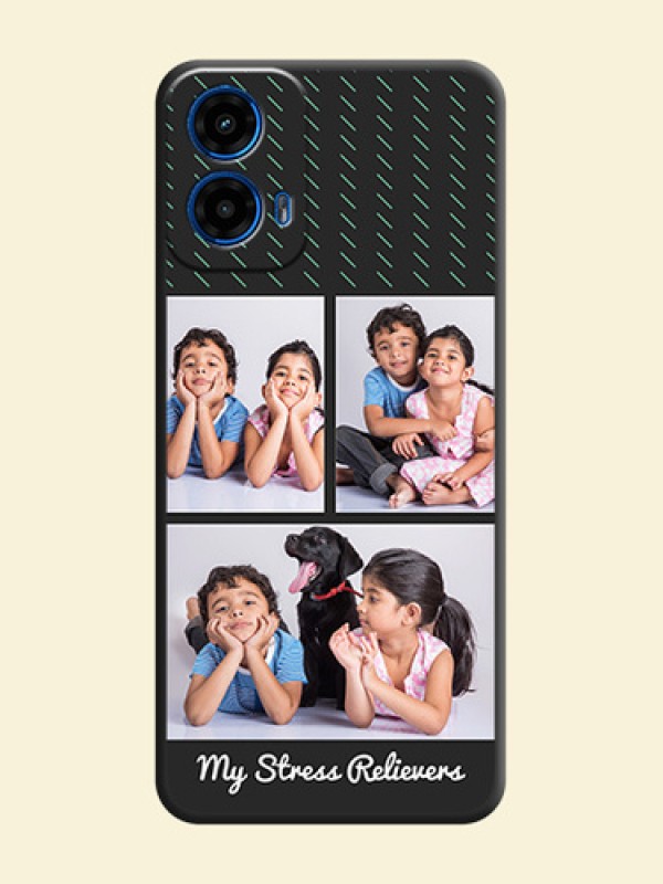 Cross Dotted Pattern with 2 Image Holder On Space Black Custom Soft Matte Mobile Back Cover - Motorola Moto G45 5G