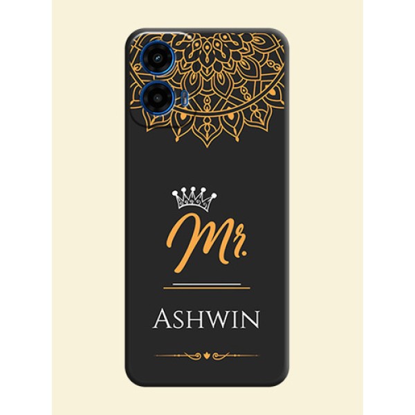 Mr Name with Floral Design On Space Black Custom Soft Matte Mobile Back Cover - Motorola Moto G45 5G Mr Name with Floral Design On Space Black Custom Soft Matte Mobile Back Cover - Motorola Moto G45 5G