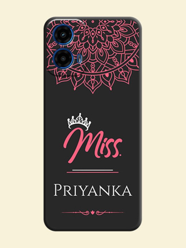 Mrs Name with Floral Design On Space Black Custom Soft Matte Mobile Back Cover - Motorola Moto G45 5G