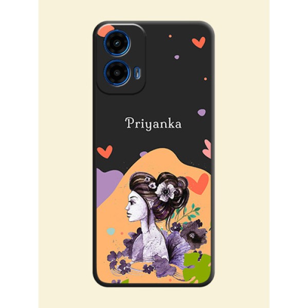 Namecase For Her With Fancy Lady Image On Space Black Custom Soft Matte Mobile Back Cover - Motorola Moto G45 5G Namecase For Her With Fancy Lady Image On Space Black Custom Soft Matte Mobile Back Cover - Motorola Moto G45 5G