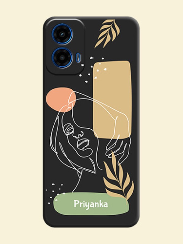 Custom Text With Line Art Of Women & Leaves Design On Space Black Custom Soft Matte Mobile Back Cover - Motorola Moto G45 5G
