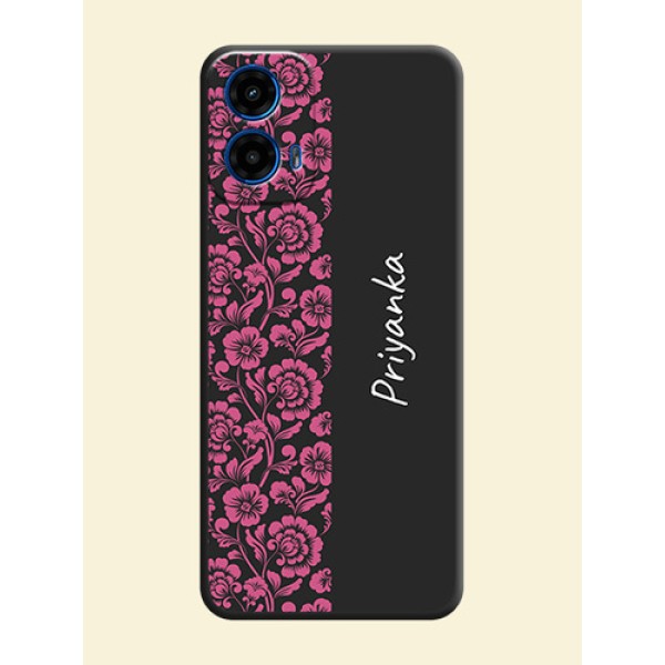 Pink Floral Pattern Design With Custom Text On Space Black Custom Soft Matte Mobile Back Cover - Motorola Moto G45 5G Pink Floral Pattern Design With Custom Text On Space Black Custom Soft Matte Mobile Back Cover - Motorola Moto G45 5G