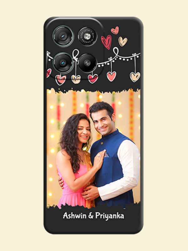 Pink Love Hangings with Name On Space Black Custom Soft Matte Mobile Back Cover - Motorola Moto G57 Power
