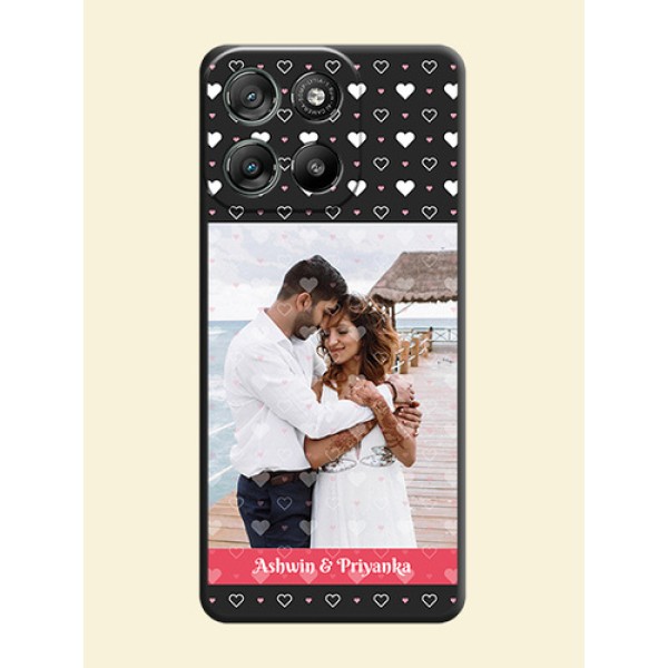 White Color Love Symbols with Text Design on Photo On Space Black Custom Soft Matte Mobile Back Cover - Motorola Moto G57 Power