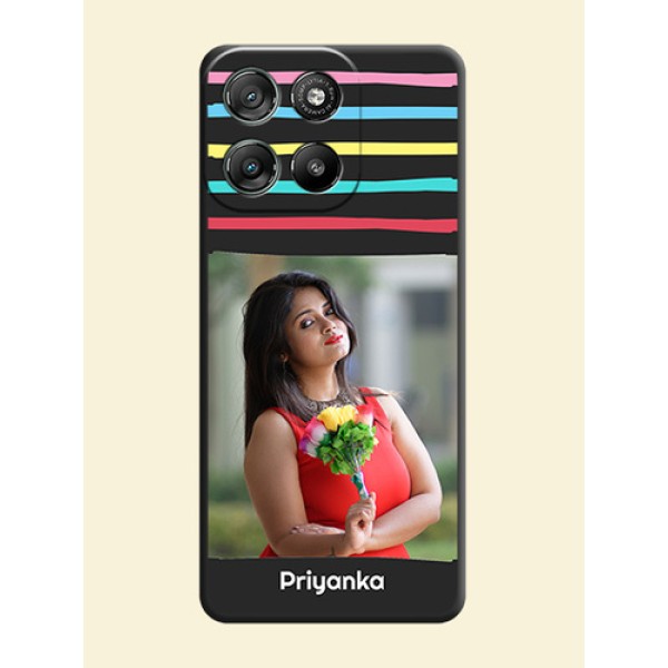Multicolor Lines with Image On Space Black Custom Soft Matte Mobile Back Cover - Motorola Moto G57 Power Multicolor Lines with Image On Space Black Custom Soft Matte Mobile Back Cover - Motorola Moto G57 Power