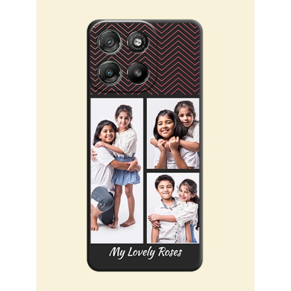 Wave Pattern with 3 Image Holder On Space Black Custom Soft Matte Mobile Back Cover - Motorola Moto G57 Power Wave Pattern with 3 Image Holder On Space Black Custom Soft Matte Mobile Back Cover - Motorola Moto G57 Power
